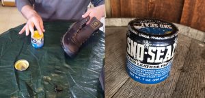 applying sno seal to gloves